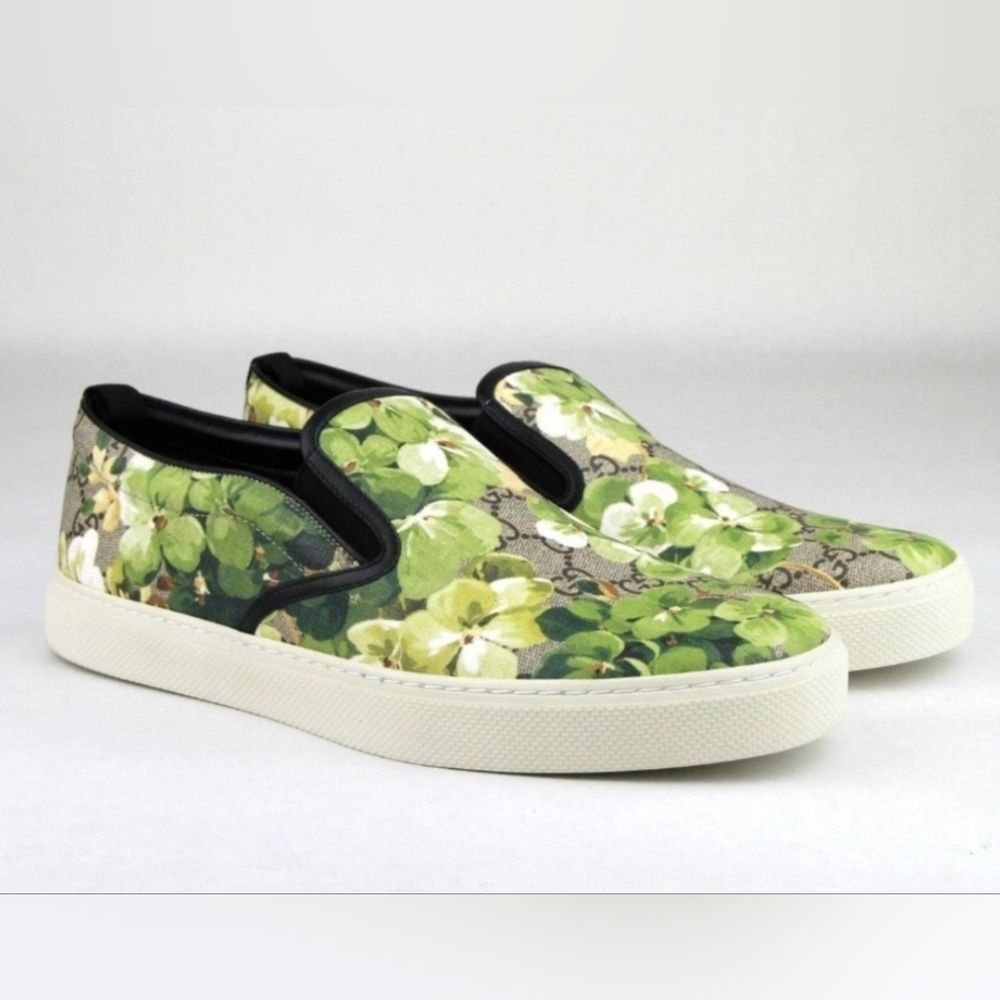 🌿 Gucci Supreme GG Canvas 'Bloom' Print Slip-On Sneakers – Green Floral 🌿 10